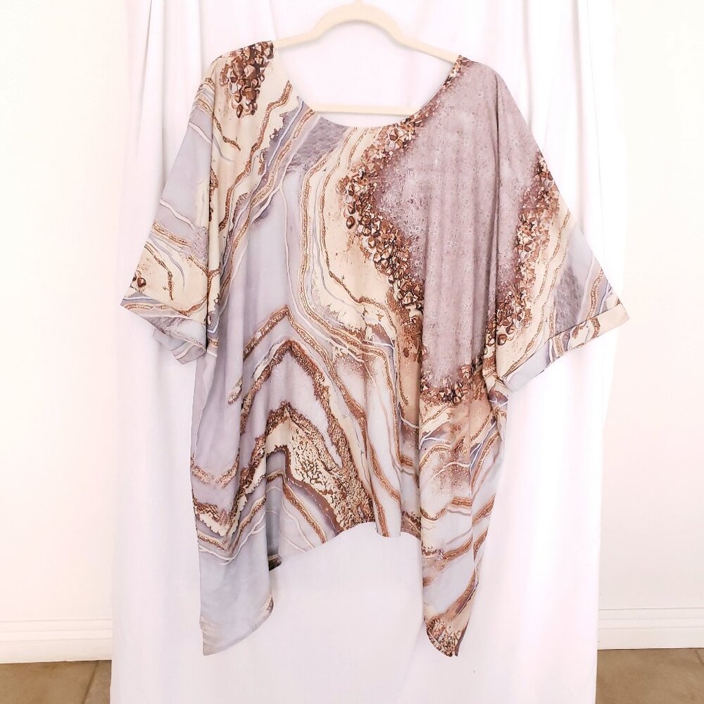 Woman Crystal Rock Print Tie Dye Relaxed Lightweight Blouse Plus Size XXL